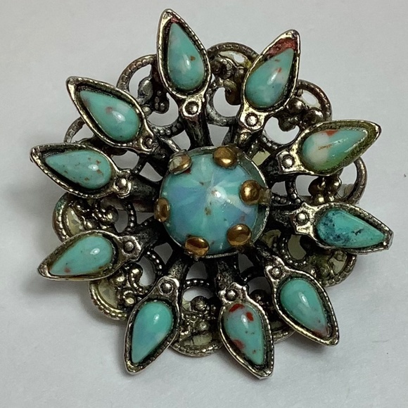Turquoise and silver brooch. Vintage piece. - Picture 1 of 3